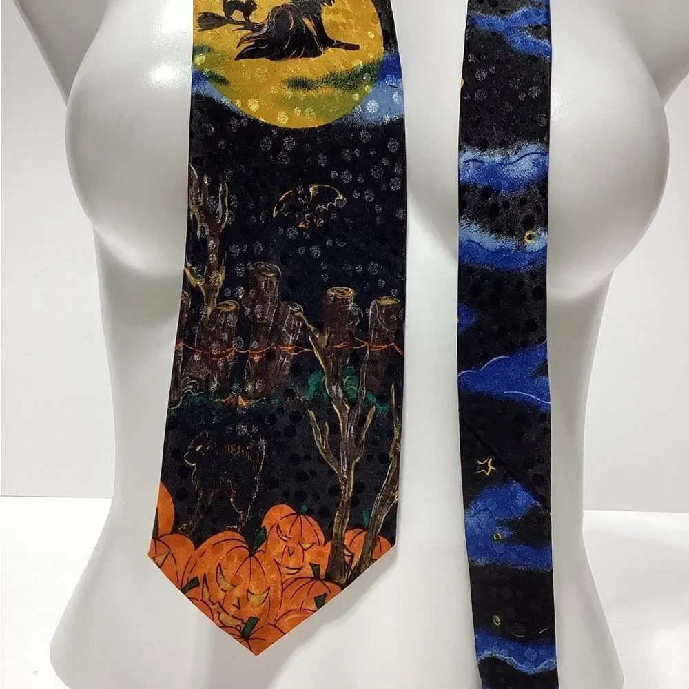 Spooky Halloween Witch Pumpkin Black Cat Necktie